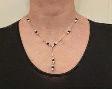 Damen Halskette  925 Sterlingsilber Schwarze und Zirkonia Steine ca 45 cm Lang 