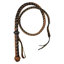 Peitsche Leder Riemen Gerte ca 133cm Braun Schwarz Geflochten Fuchtel Vintage