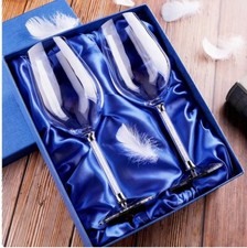 2er Set handgefertigte Weißweingläser & Splitter Kristallstiele Effekt mit Geschenkbox