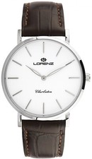 LORENZ Charleston Extraflacher Schukostecker 030250AA Herrenuhr Weiß Leder 38 MM