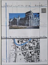 Christo & Jeanne-Claude Wrapped Reichstag 51 x 61 cm mit Originalstoff