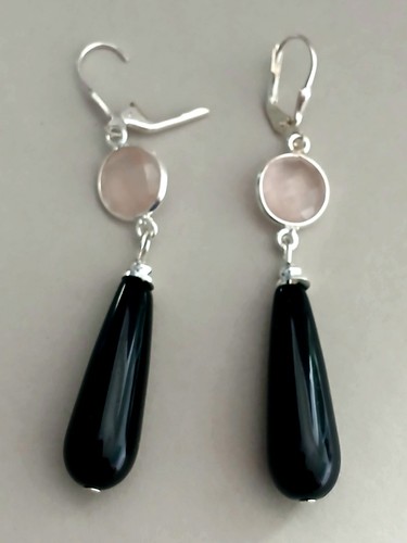 Ohrringe onyx rosenquarz rosa - ohrringe,