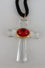 Neugablonz: Anhänger Plexiglas Kreuz an Kordel Rubin Swarovski Elements (122828)