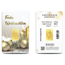 0,1 Gramm Goldbarren "Frohe Weihnachten" 0,10g Gold Barren Weihnachtsgeschenk