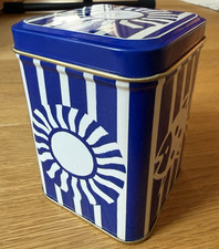 Teedose blau weiß gestreift 7x7x10cm Streifen Blechdose Sonne Fisch Schiff Baden