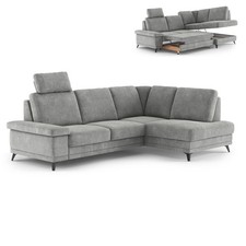 Ecksofa - platin - Liegefunktion und Bettkasten - Ottomane rechts Sofa