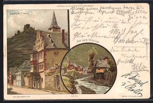 Lithographie lorch rhein - lithographie, /