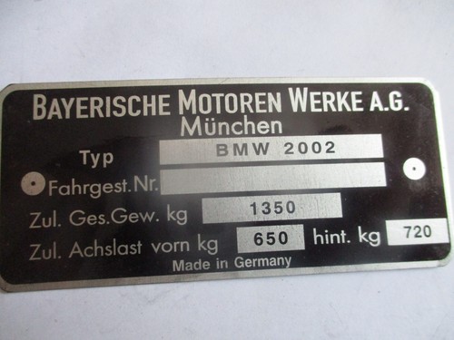 Typenschild bmw 2002 - typenschild, kg