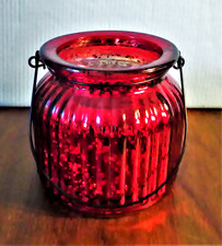 Windlicht Laterne Teelicht- Kerzenhalter Henkel Glas metallisch rot neuwertig