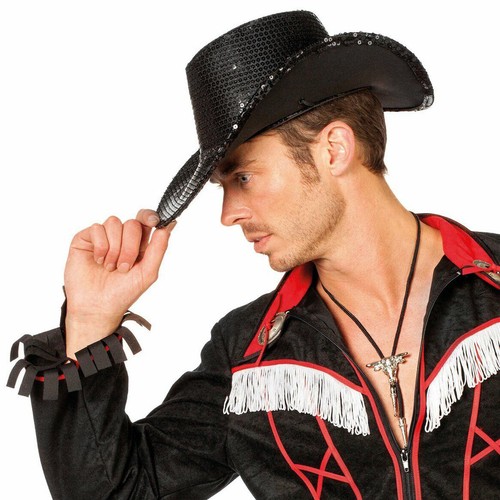 Schwarzer pailletten cowboyhut - schwarzer,