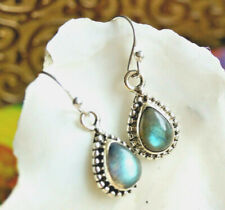 Ohrhänger 3 cm 925er Silber Labradorit Tropfen Bunt Vintage Design Muster Stein