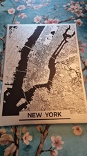 Ikea Bild Leinwand New York City  Stadtplan Schwarz auf Silber Wandbild 30x40