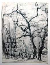 Park Villa im Winter Kohlezeichnung 1931: Richard Pietzsch 1872-1960