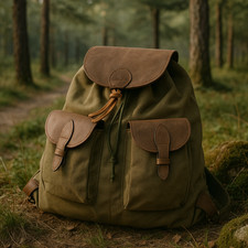 Hubertus Jagdrucksack "Canvas" oliv wasserabweisend & robust für Jäger mit Leder