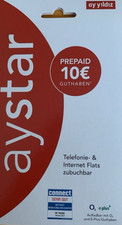 Ay Yildiz Aystar Prepaid SIM Karte mit 10 € Guthaben NEU OVP O2 Netz