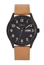 S.OLIVER Herren Armbanduhr 2033481 Quarz Mineralglas Lederarmband 42mm UVP 129,-