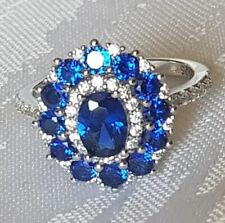 Klassisch schöner 925 Silber Cocktail Ring m blauen u farblosen Zirkonia Gr. 54