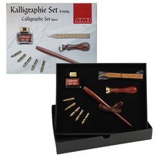 Kalligraphie Set 9-teilig mit Feder +  Zeichentusche + Siegel - B-Ware