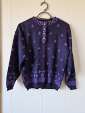 Vintage Nordic Ski Pullover Damen Oversize Alpin Lila Weihnachten Retro 80er 90er