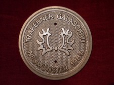 Trakehner Brandzeichen Plakette Metall Galaschau Neumünster 1983 relief rarität