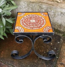 ***VINTAGE BLUMENHOCKER*70ER JAHRE*BEISTELLTISCH*SCHMIEDEEISEN*KERAMIK*RETRO***