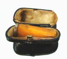 Zigarren-Spitze Butterscotch Bernstein Baltic Amber 900 Silber in Etui um 1920