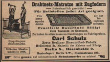BERLIN, Werbung 1900, Carl Schulz Eisen-Möbel-Fabrik Matratze