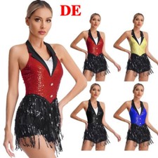 Damen Overall Cha-Cha Ballettkleid Halter Tanzkleid Lateinisch Latein Kleider
