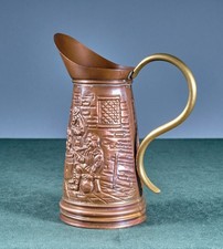 Sammlerstück Dekorativer Messing Krug Kanne mit Genreszenen Vintage Niederlande