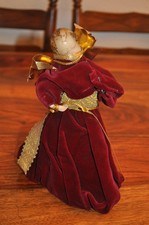 Rauschgoldengel Wachs + Textil, rot, 23 cm hoch, vintage, bearbeitungsbedürftig