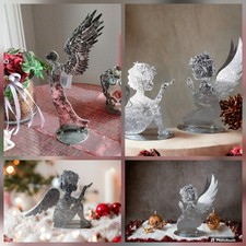 Shabby Vintage Engel o. Engel Pärchen Metall Silber farbig Deko