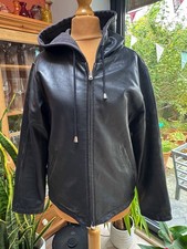 Atemberaubende BARNEY'S NEW YORK weiche schwarze Lederjacke mit Kapuze Reißverschluss vorne, XS