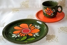 Gute Laune Frühstücks Kaffee Geschirr Vintage Keramik 4 Personen farbenfroh bunt