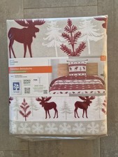 Bettwäsche Weihnachten Rentiere, 155x220 rot-weiß-hellgrau Feinbiber