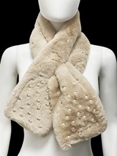 SCHAL IN BEIGE MIT PERLEN / KUSCHELSCHAL/ 180 x 15 CM # SCHMUCKJAGD