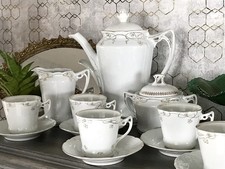 Antik reines Jugendstil Porzellan Kaffeeservice weiß gold 5 Pers. WOW!