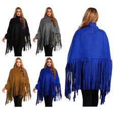 Damen Fransen Poncho Wildleder