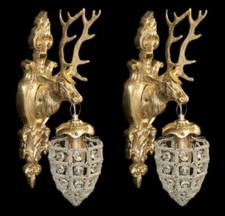 Casa Padrino Barock Wandleuchten Set Hirsch Gold - Wandlampe Wand Beleuchtung