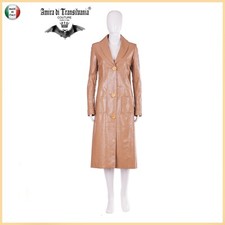 Damen Regen Lack Trenchcoat langer Mantel Kunstleder Leopardenfutter
