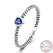MULA Retro Blau CZ Herz Finger Ring Liebe 925 Sterling Silber für Frauen Schmuck