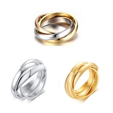 Damen Herren Ring Edelstahl Tricolor Triple Dreierring Schmuck Verlobungsring