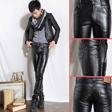 Herren Wetlook Leder Hose Lang