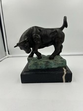 SCHÖNE STIER SKULPTUR MARMORSOCKEL BULLE DEKO STATUE FIGUR SCHREIBTISCH %%SALE%%