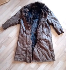 Vintage Gr.44 Echt Leder Mantel Damen braun Raclanärmel gefüttert 150cm lang 