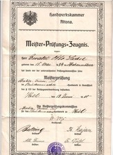X4- Meister Prüfungszeugnis Handwerkskammer Altona Barbier / Frisör 1910