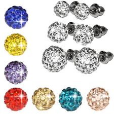 farbige Strass Ohrstecker Ohrringe Glitzerkugel Discokugel Edelstahl Ø 6 8 10 mm