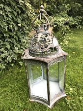 Exquisite Laterne antik gold 6 eckig, gewölbtes Glas, Kunst, Höhe 56 cm, NEU