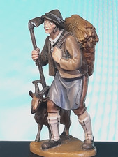 Krippenfigur Holz geschnitzt LEPI Heimatliche Krippe  12 cm , Hirte mit Ziege