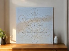 Handgemaltes Energiebild mit der Heiligen Geometrie von Metatrons Würfel 50x50cm