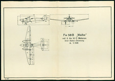 Blatt 30x21 cm - Drei-Seiten-Zeicnung von der Fw 58B Focke-Wulf Weihe Flugzeug